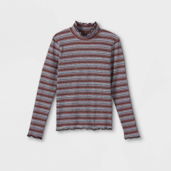 Girls Art Class Lettuce Edge Mock-Neck Long-Sleeve Striped Top - Picture 1 of 1